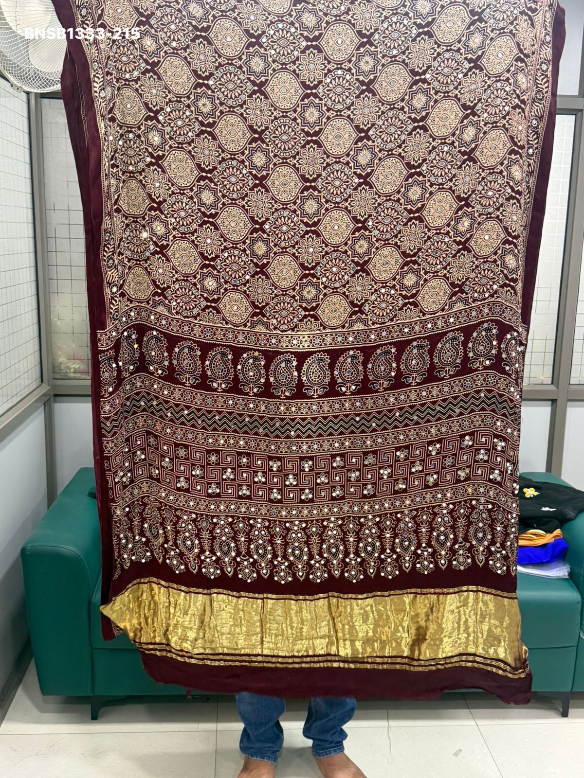 Elegant Ajrakh Bandhani Gaji Silk Saree With Mirror Work & Gota Patti Handwork –Traditional Bandhej Saree  Ready to wear fall pico completed