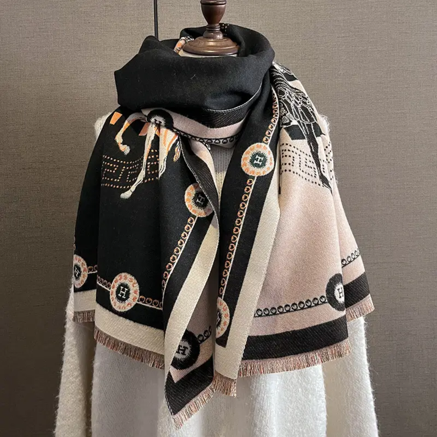 Large Horse pattern scarf black 