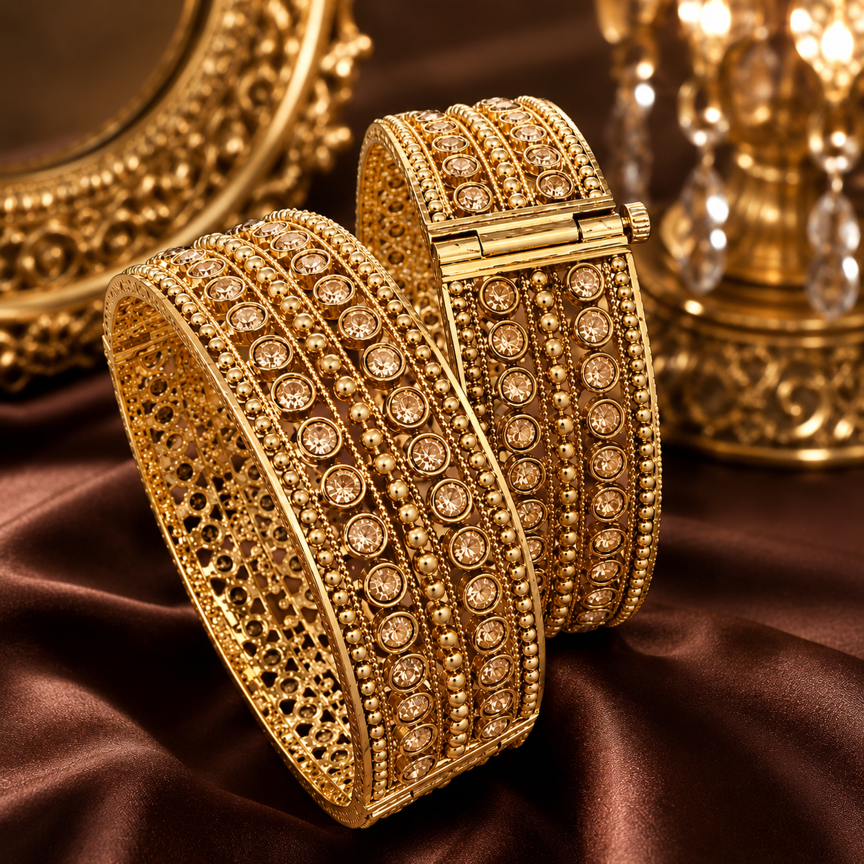 Gold Plated Kundan Openable Bangles Set for Women | Indian Bridal Kada Bracelet | Traditional Ethnic Wedding Jewellery | Bollywood Style Bangle Pair