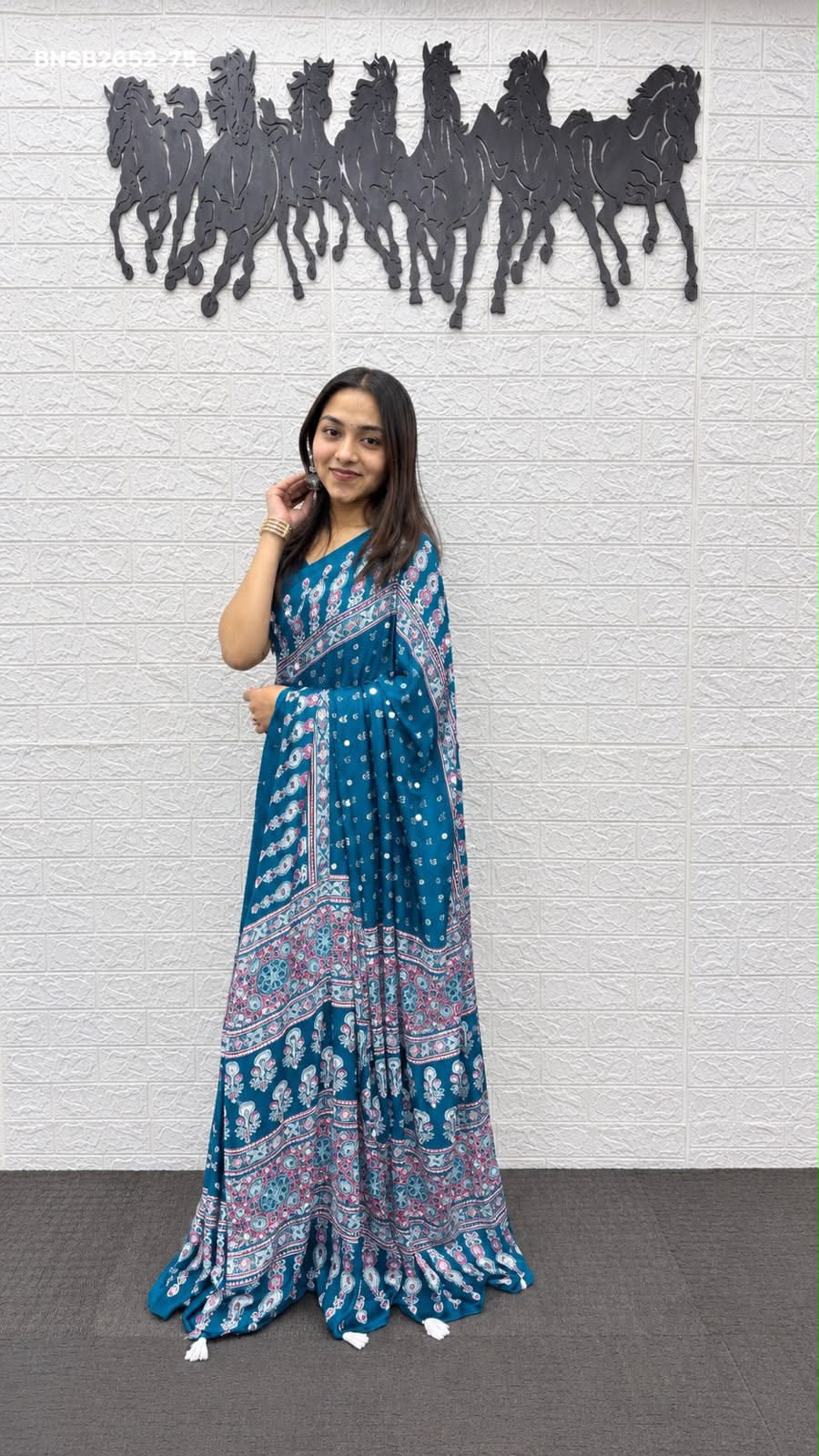 Traditional Japan Satin Saree with Real Mirror Work & Elegant Ethnic Printed Border | Indian Wedding & Festive Wear