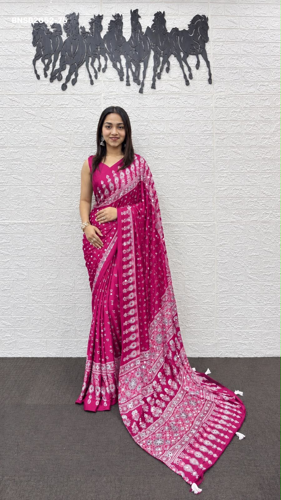 Traditional Japan Satin Saree with Real Mirror Work & Elegant Ethnic Printed Border | Indian Wedding & Festive Wear