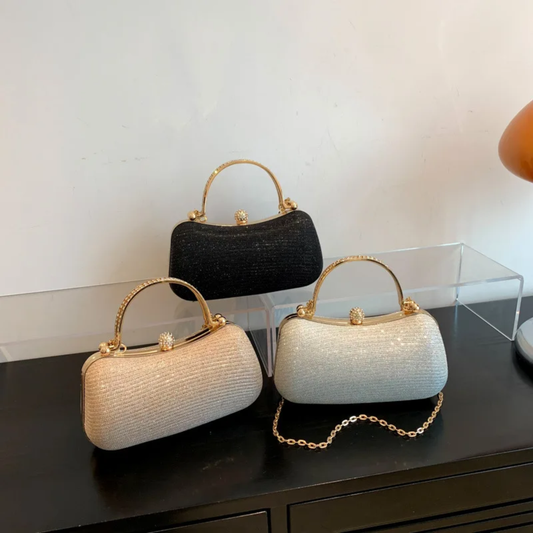 Elegant Glitter Clutch Bags for Women – Evening Party Handbags with Gold Handle & Chain Strap