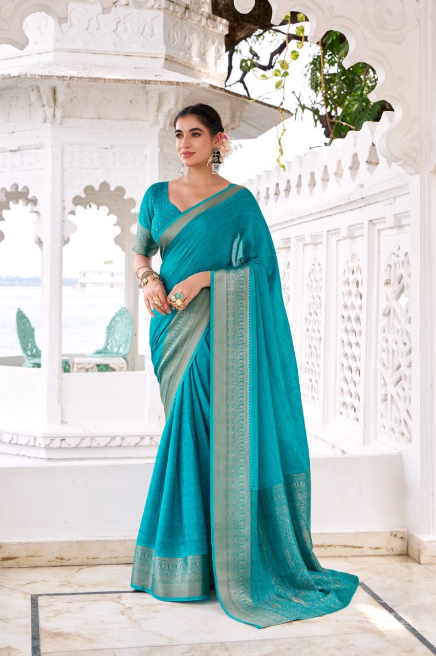 Premium Chinon Silk Saree with Intricate Zari Weaving & Self Print | Elegant Party & Occasion Wear