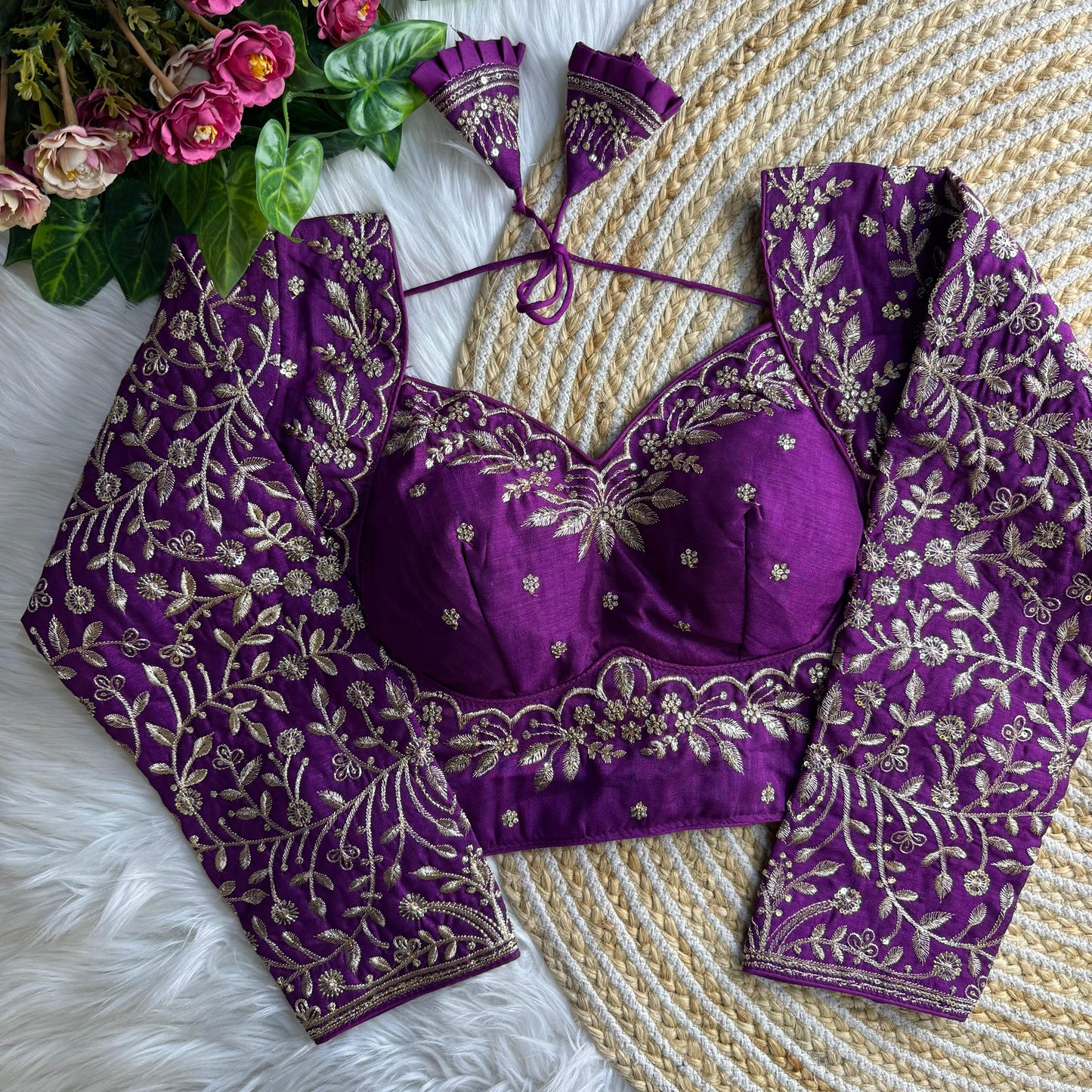 Purple Madhubala Style Readymade Bridal Blouse