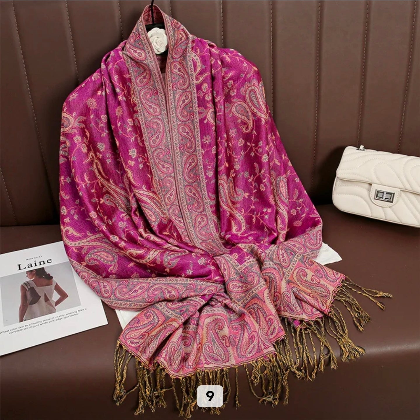Luxury Paisley Woven Pashmina Shawl with Intricate Border & Tassel Fringe | Premium Kashmiri Style Wrap