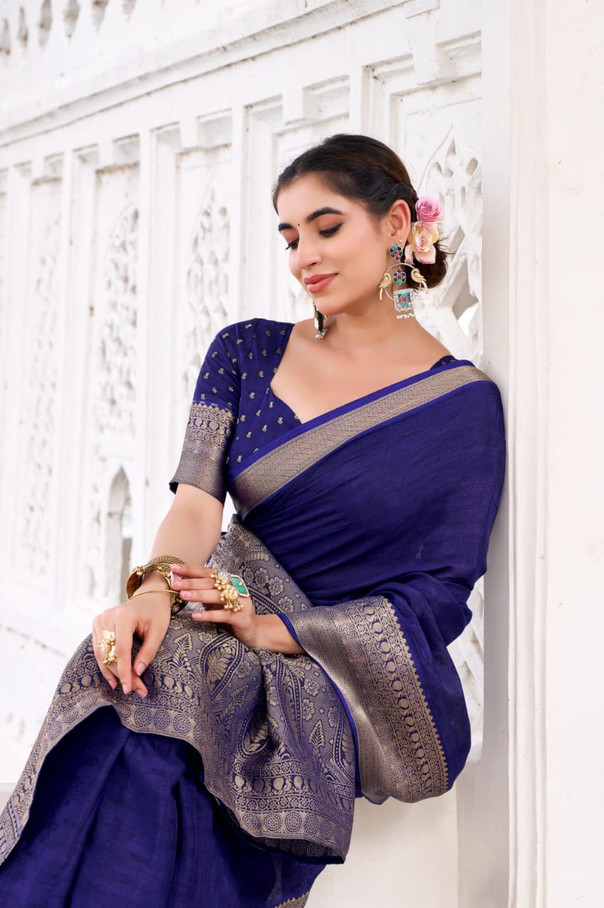 Premium Chinon Silk Saree with Intricate Zari Weaving & Self Print | Elegant Party & Occasion Wear