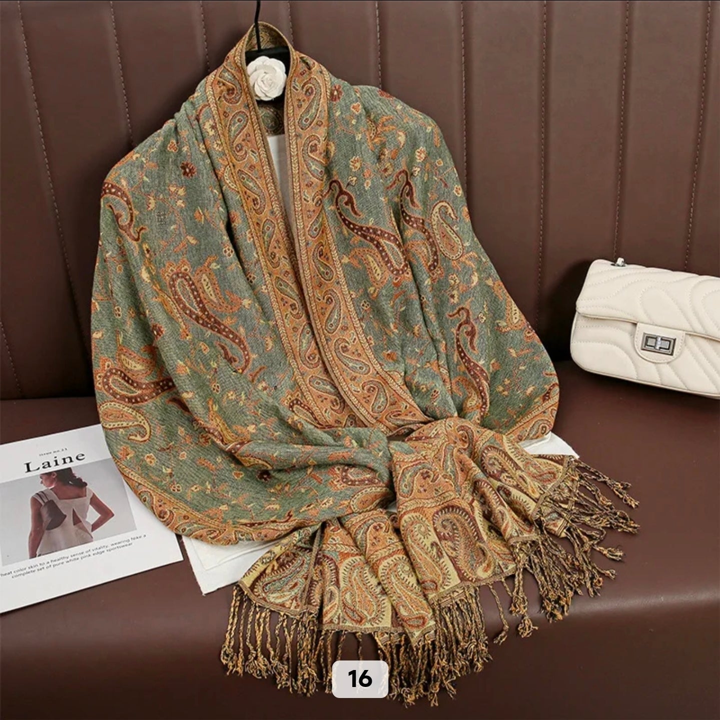 Luxury Paisley Woven Pashmina Shawl with Intricate Border & Tassel Fringe | Premium Kashmiri Style Wrap