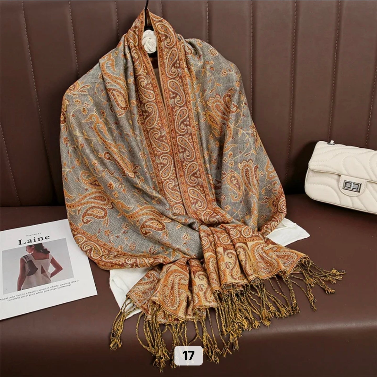 Luxury Paisley Woven Pashmina Shawl with Intricate Border & Tassel Fringe | Premium Kashmiri Style Wrap