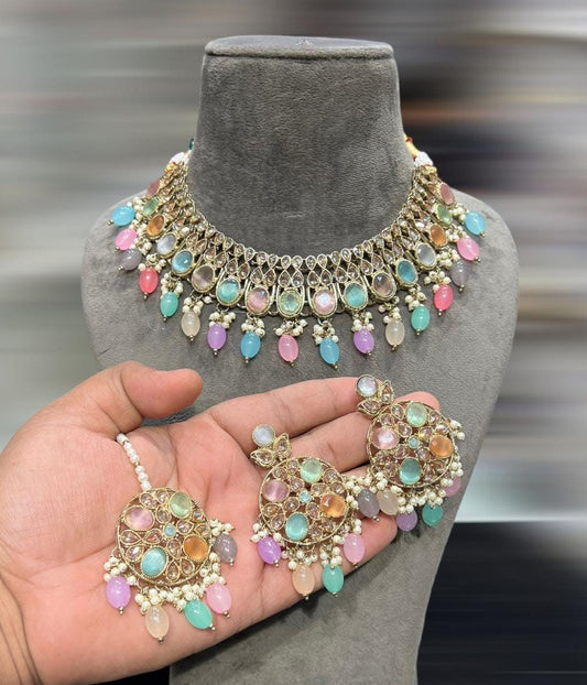 Multi coloured kundan set