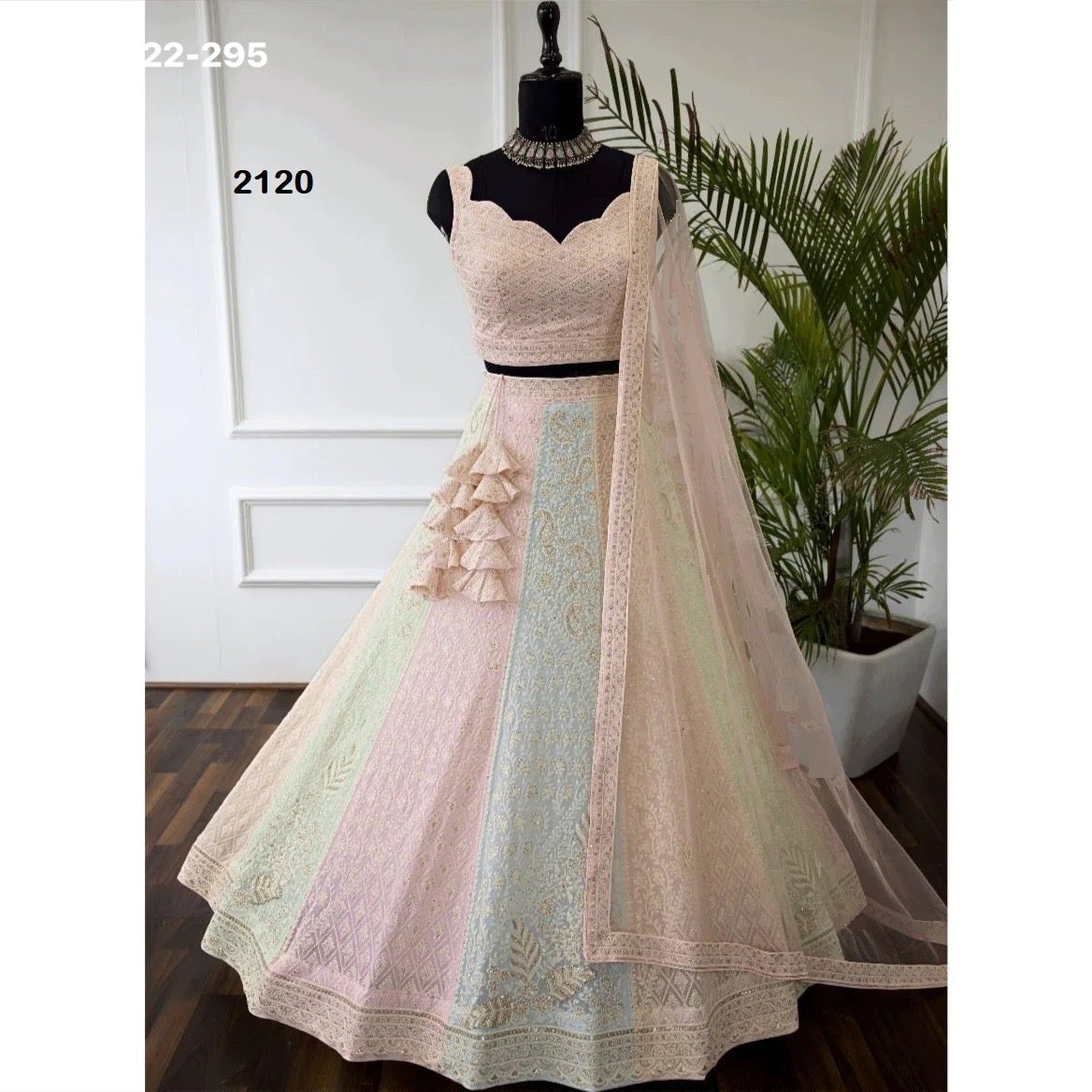 Designer Pastel Lehenga Choli Set Stitched L Size Adjustable to XXL, Embroidered Faux Georgette Lehenga with Net Dupatta, Wedding Party Wear