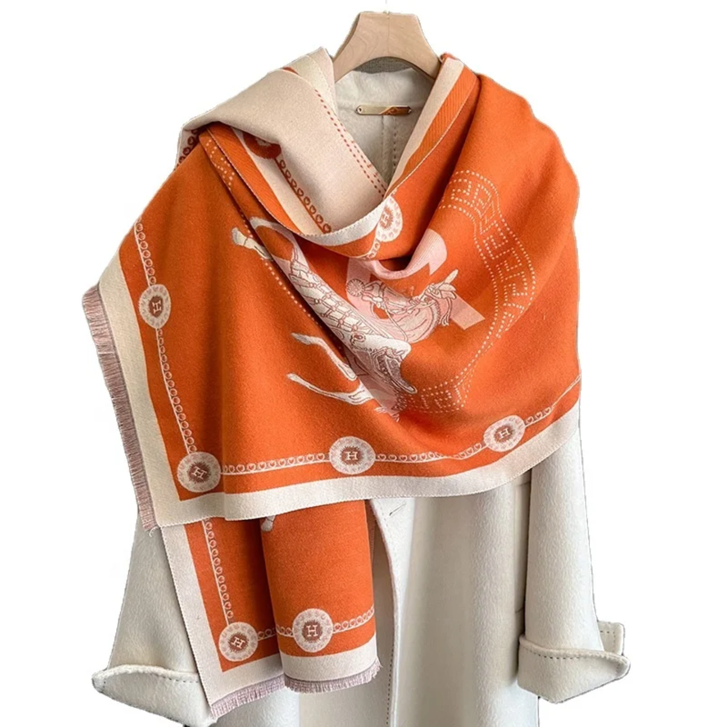 Women’s Equestrian Print Scarf | Luxury Monogram Shawl | Elegant Fashion Wrap