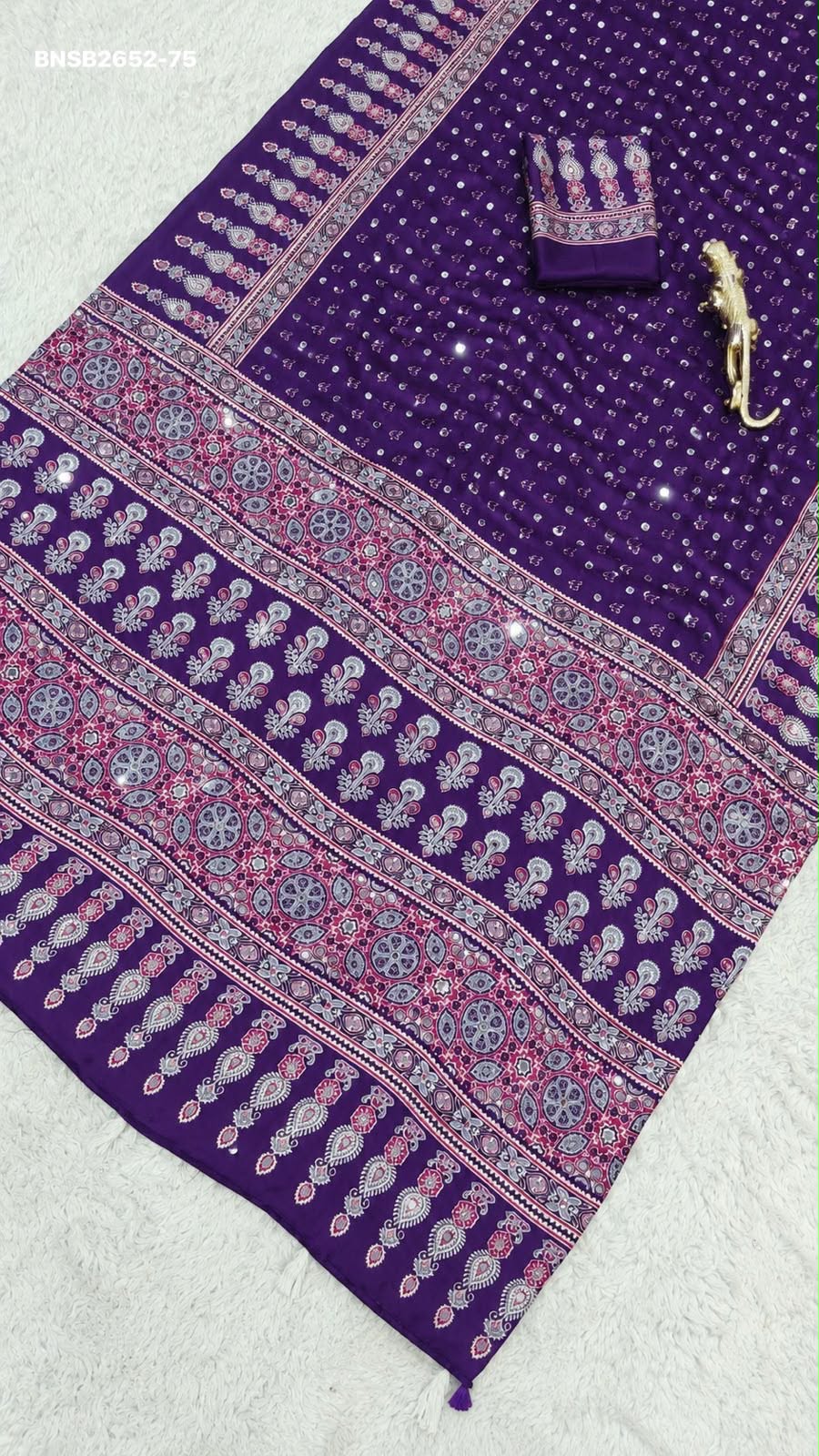 Traditional Japan Satin Saree with Real Mirror Work & Elegant Ethnic Printed Border | Indian Wedding & Festive Wear