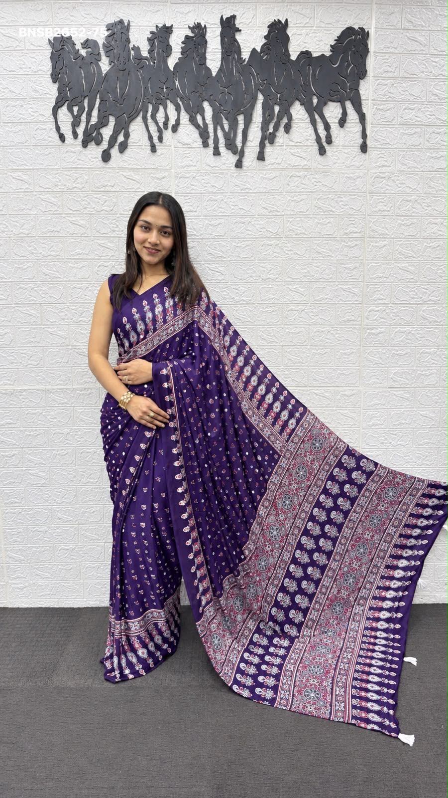Traditional Japan Satin Saree with Real Mirror Work & Elegant Ethnic Printed Border | Indian Wedding & Festive Wear