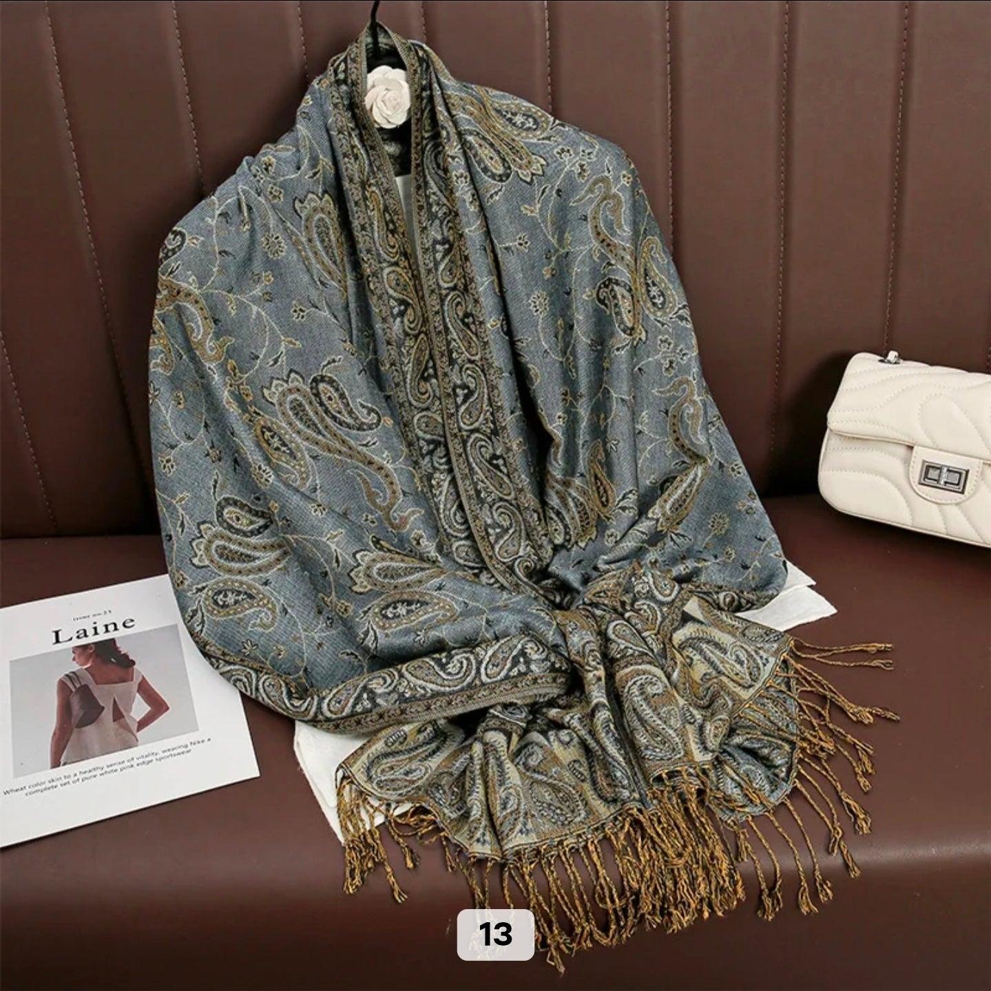 Luxury Paisley Woven Pashmina Shawl with Intricate Border & Tassel Fringe | Premium Kashmiri Style Wrap