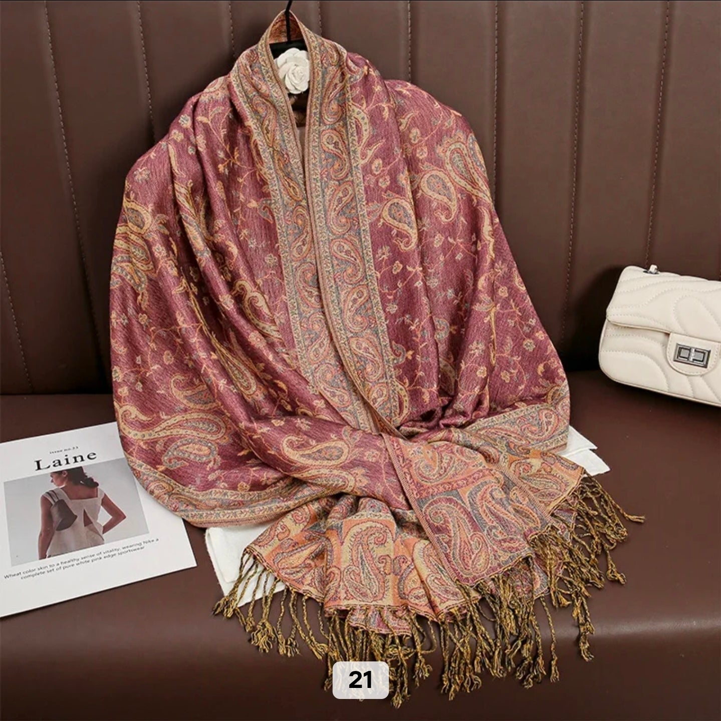 Luxury Paisley Woven Pashmina Shawl with Intricate Border & Tassel Fringe | Premium Kashmiri Style Wrap