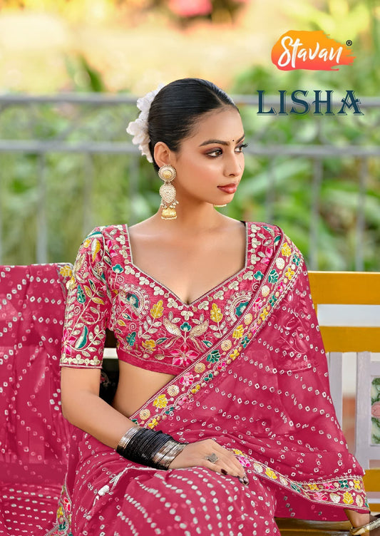  Heavy Georgette Sarees with Fancy Lace & Embroidered Blouse 