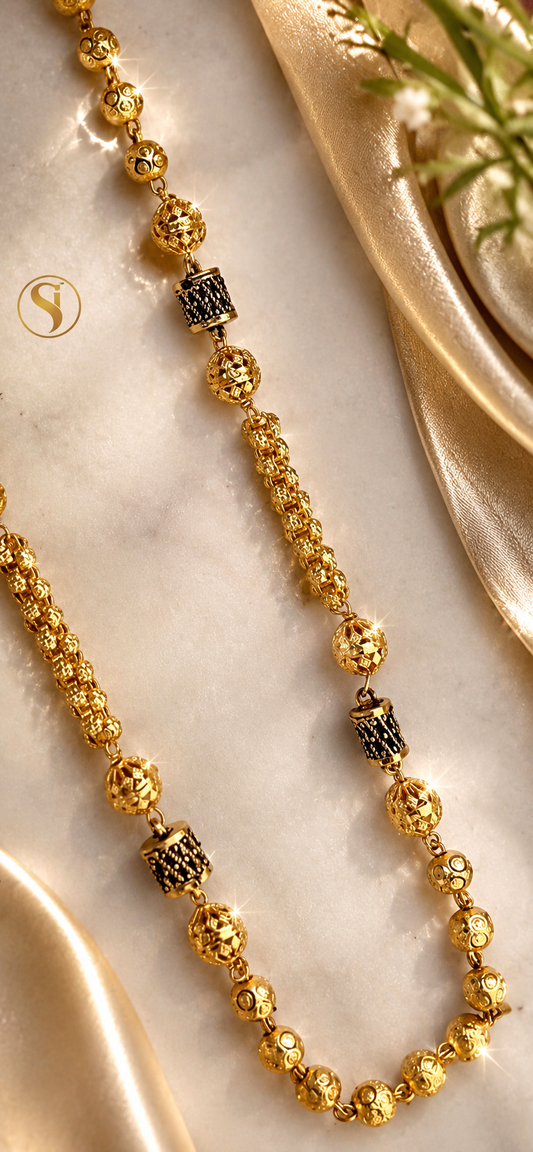 Antique Black & Gold Bead Mala Necklace – Ethnic Indian Long Chain Jewellery for Women