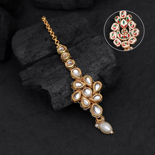 Kundan Maang Tikka with Pearl Drop – Gold Plated Bridal Hair Accessory