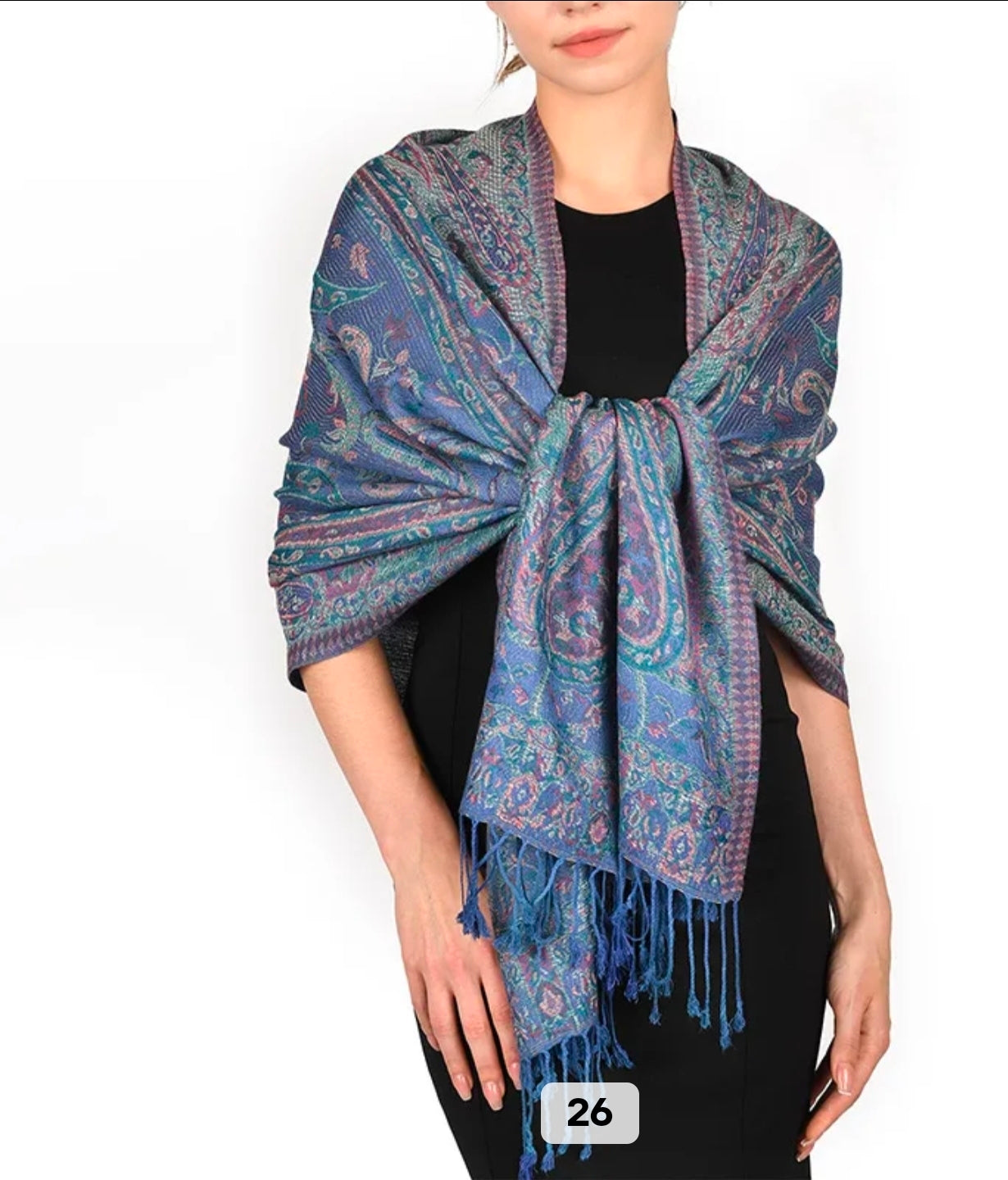 Luxury Paisley Woven Pashmina Shawl with Intricate Border & Tassel Fringe | Premium Kashmiri Style Wrap