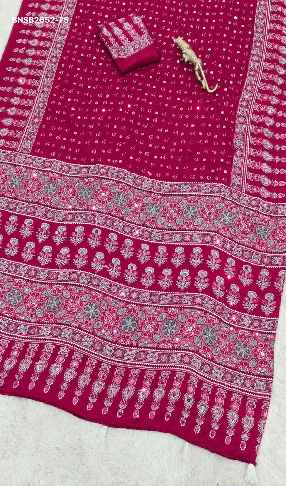 Traditional Japan Satin Saree with Real Mirror Work & Elegant Ethnic Printed Border | Indian Wedding & Festive Wear