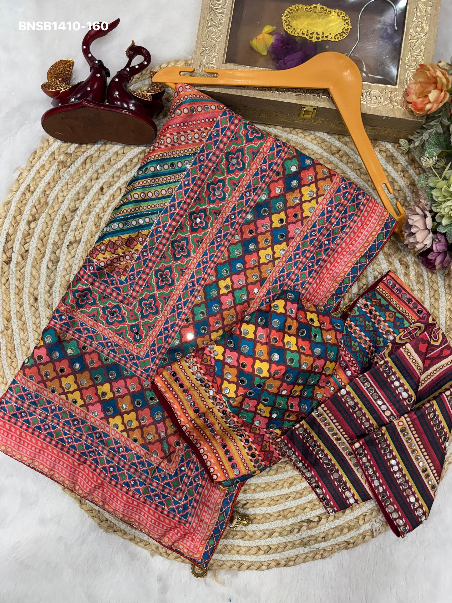 Multicolour Soft Chinnon Saree | Real Mirror Work Saree | Designer Printed Saree | Indian Party Wear Saree | Festival Saree