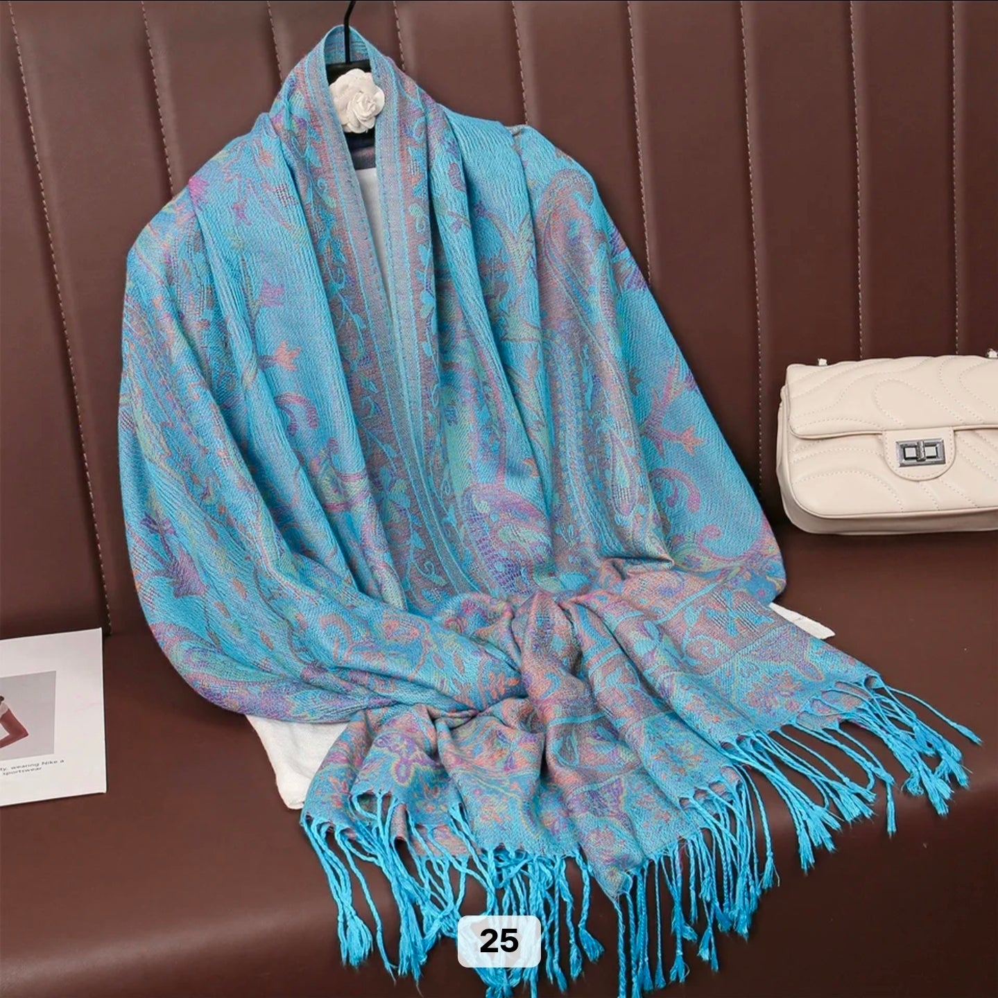 Luxury Paisley Woven Pashmina Shawl with Intricate Border & Tassel Fringe | Premium Kashmiri Style Wrap