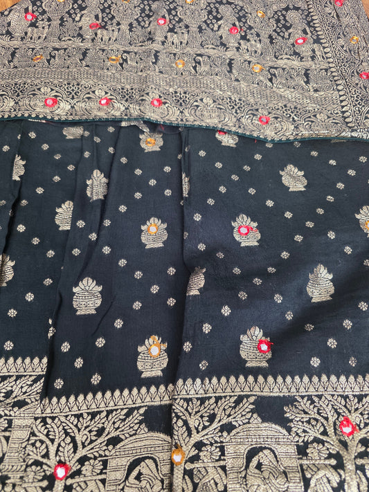 Bottle green chiffon silk saree 