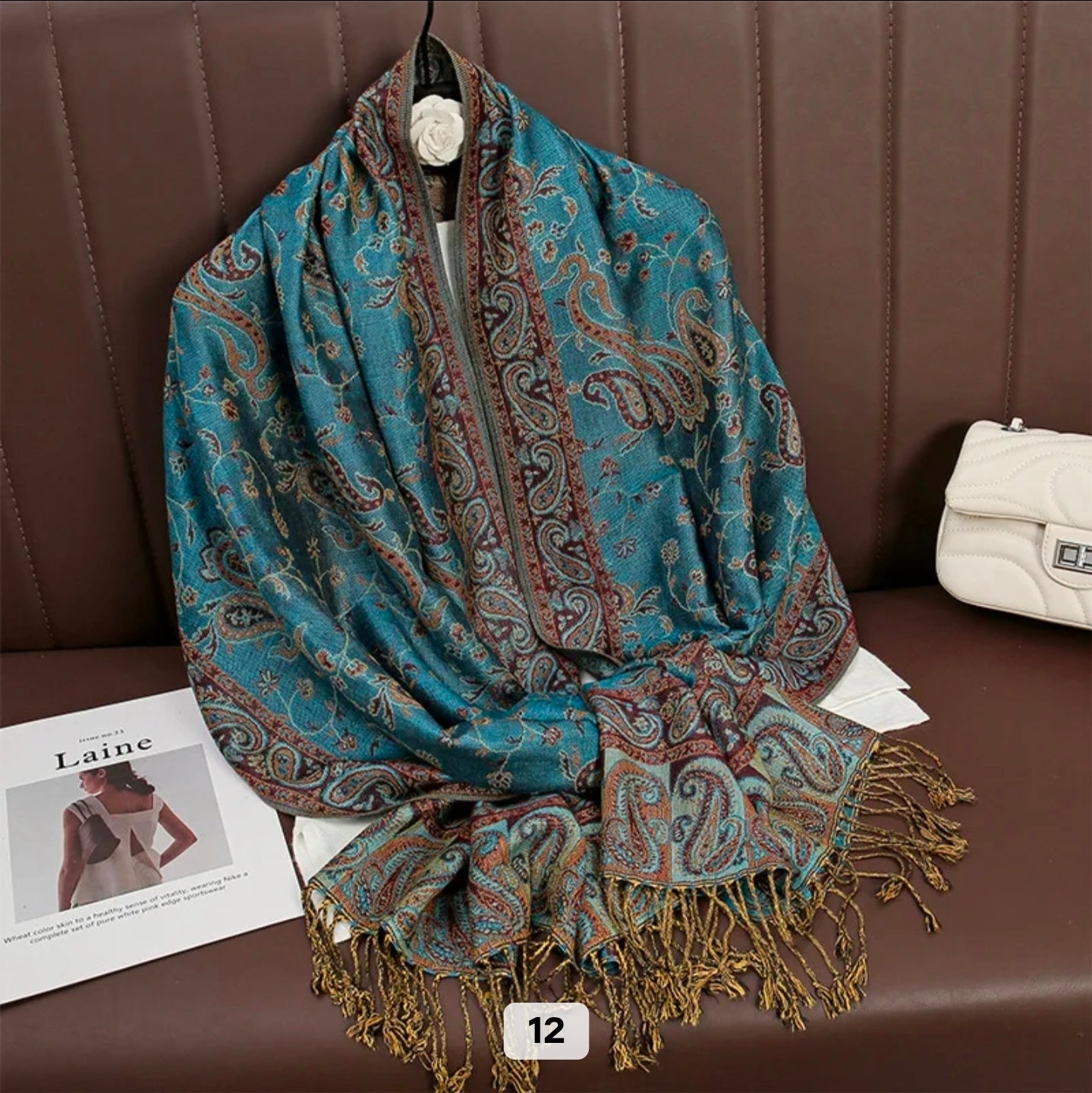 Luxury Paisley Woven Pashmina Shawl with Intricate Border & Tassel Fringe | Premium Kashmiri Style Wrap