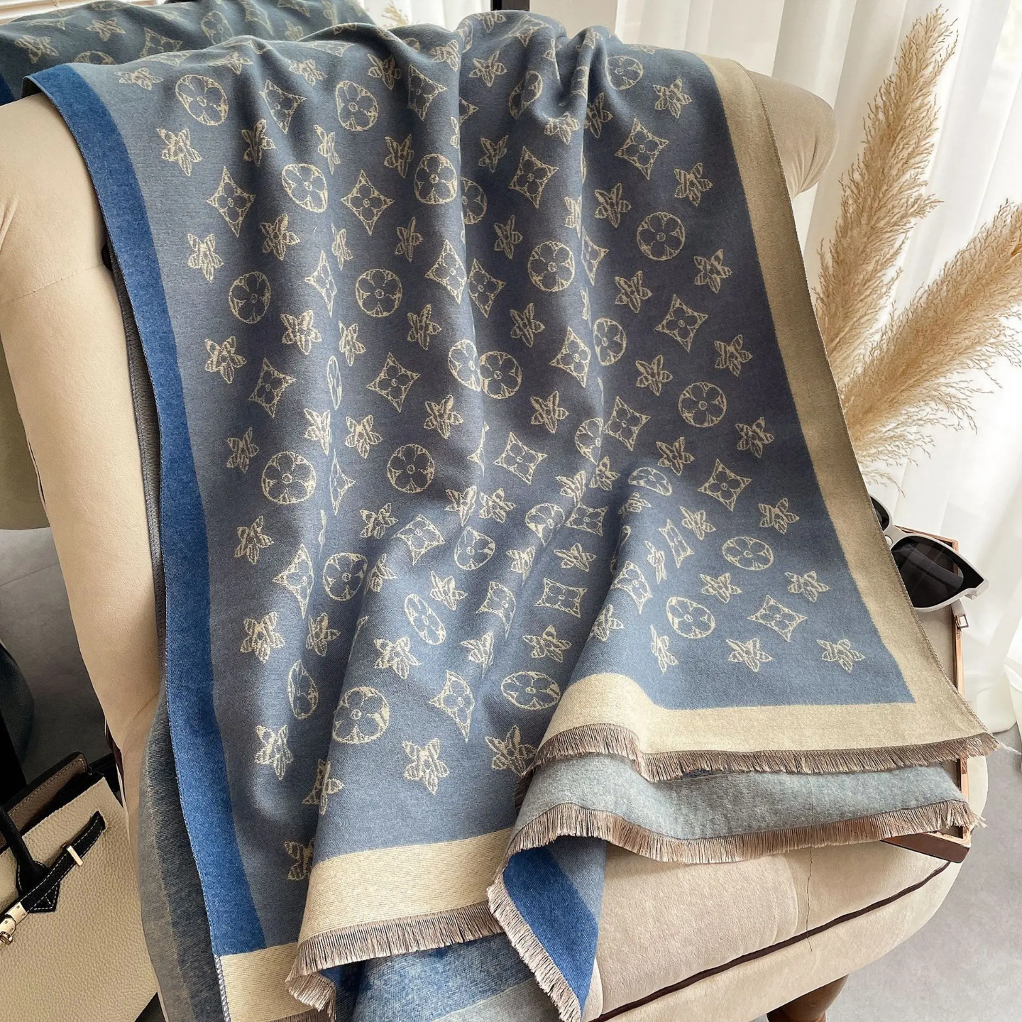 Luxury Monogram Pattern Scarf for Women | Soft Winter Shawl & Wrap | Elegant Statement Accessory