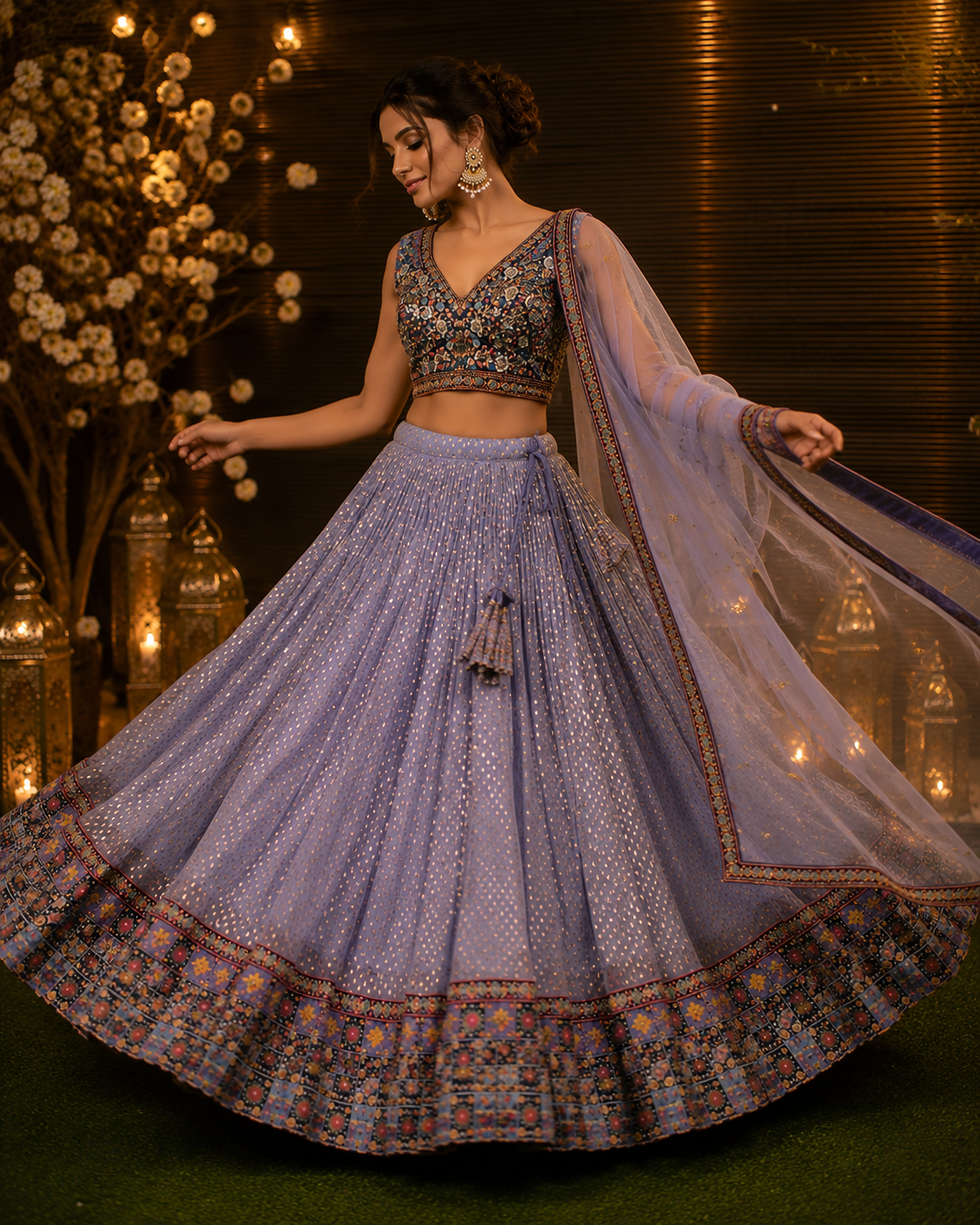 Designer Purple Embroidered Lehenga Set with Thread Work Blouse & Net Dupatta – Festive & Wedding Wear