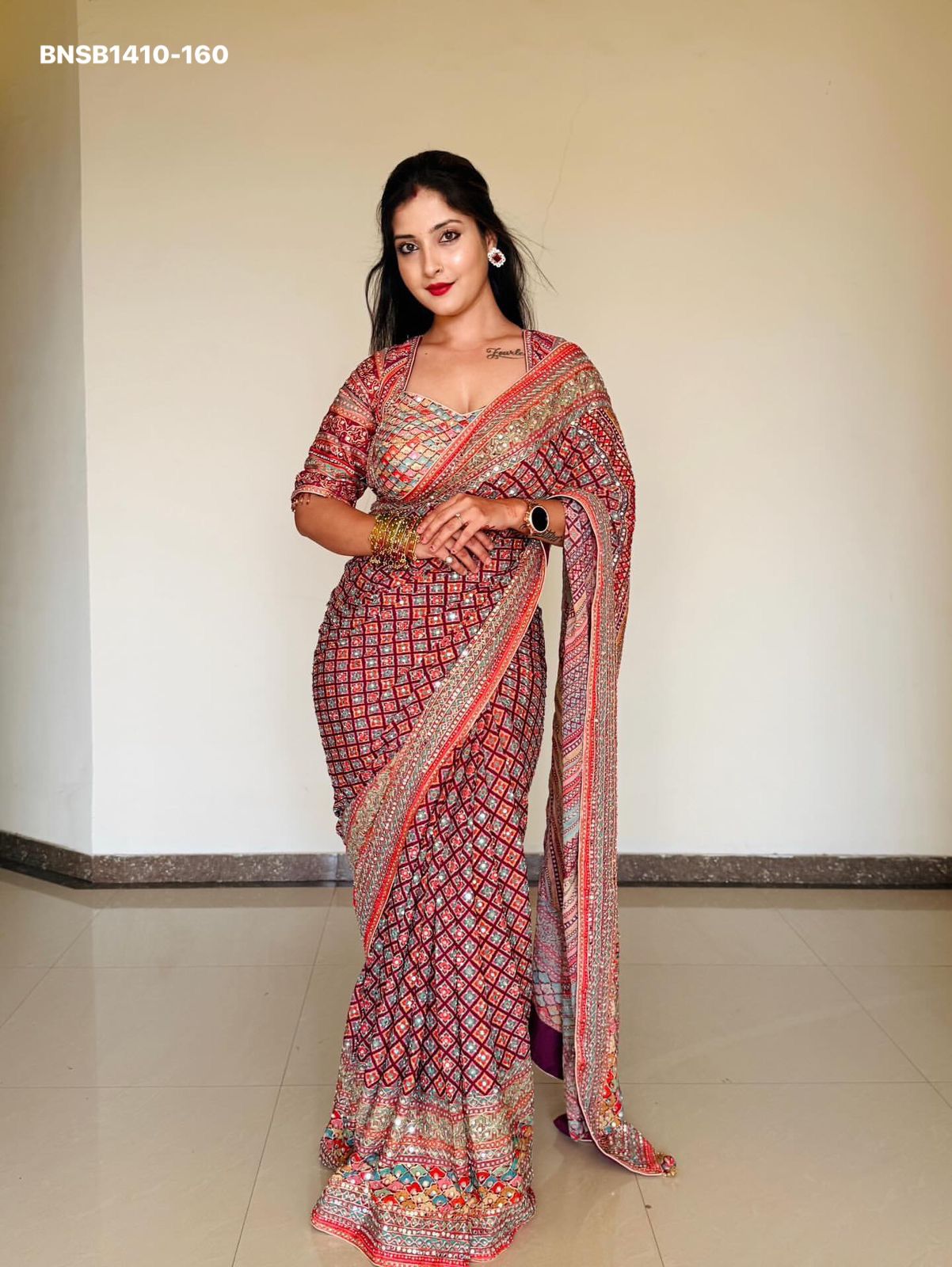 Multicolour Soft Chinnon Saree | Real Mirror Work Saree | Designer Printed Saree | Indian Party Wear Saree | Festival Saree