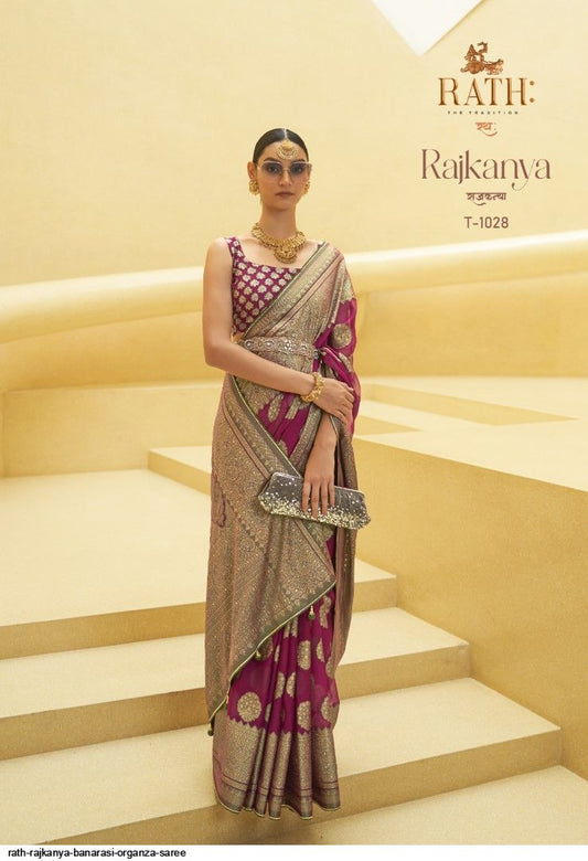 Banarasi Organza Saree, Bagh Floral Embellished Designer Saree, Indian Wedding Saree, Party Wear Saree, Festive Ethnic Wear
