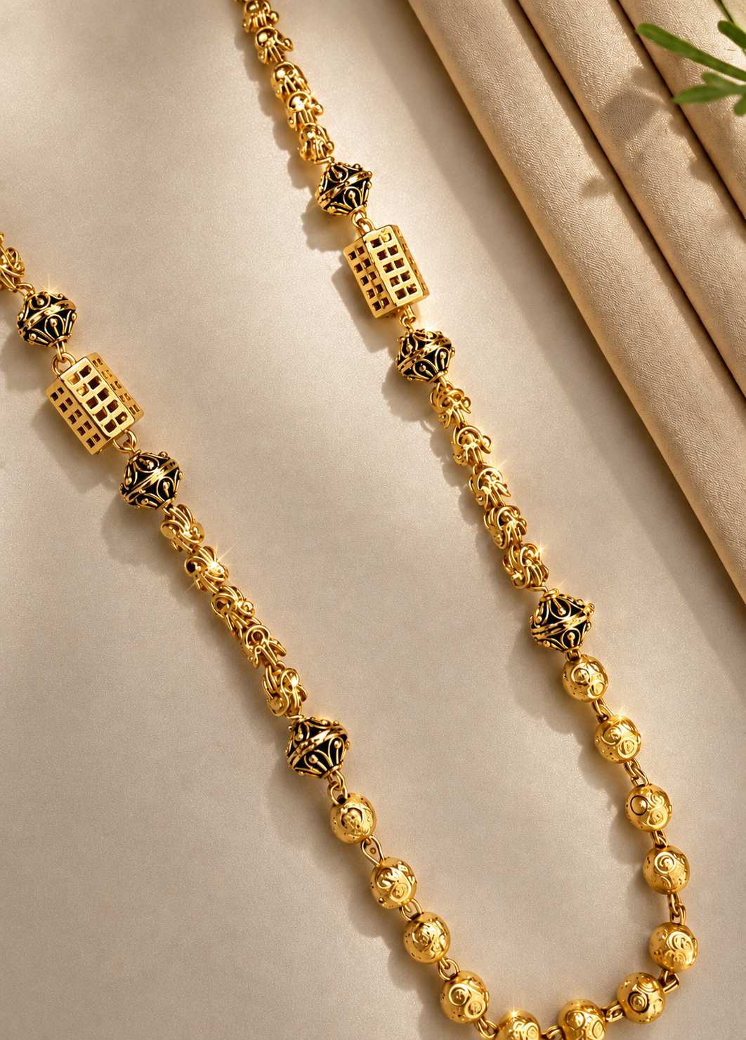 Antique Black & Gold Bead Mala Necklace – Ethnic Indian Long Chain Jewellery for Women