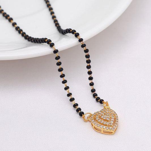 Imitation Mangalsutra with American Diamonds – Traditional Gold-Plated Necklace with Black Beads | Indian Bridal Jewelry