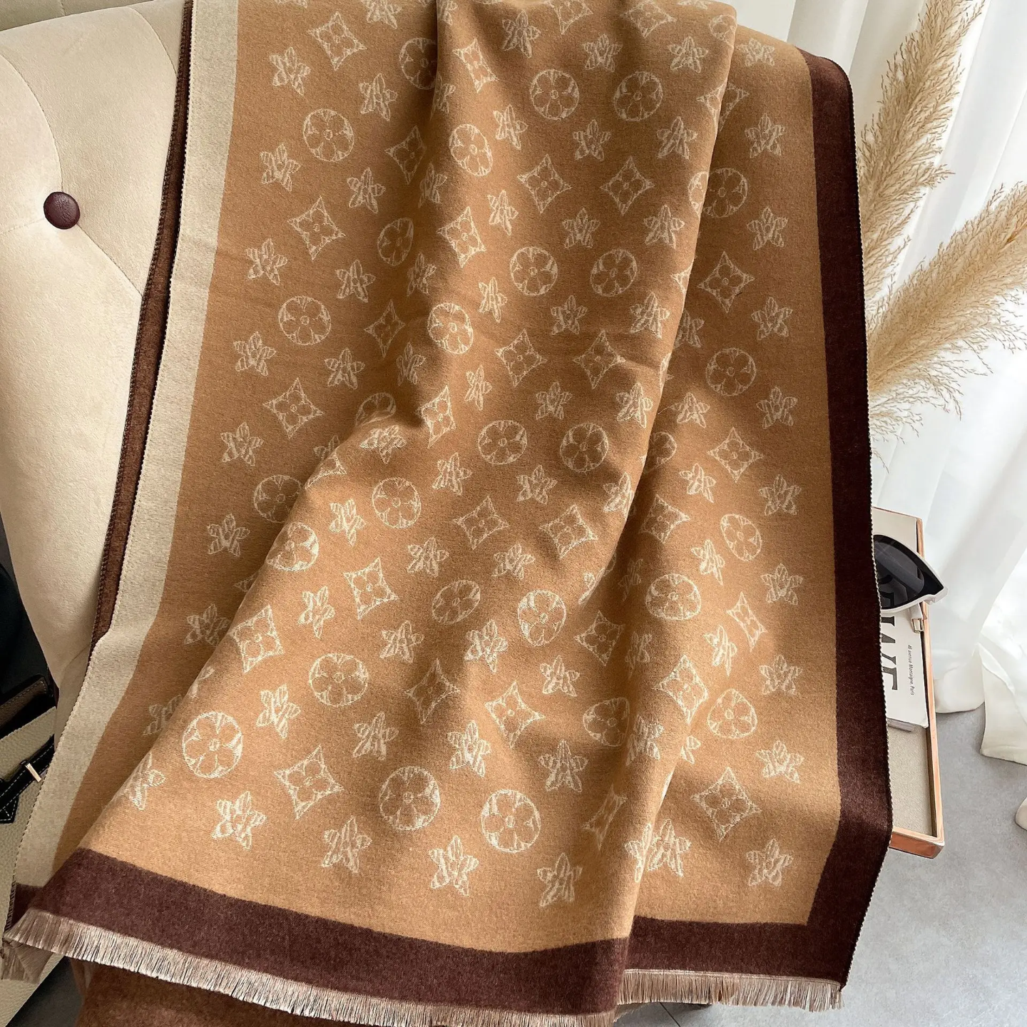 Coffee monogram pattern scarf 