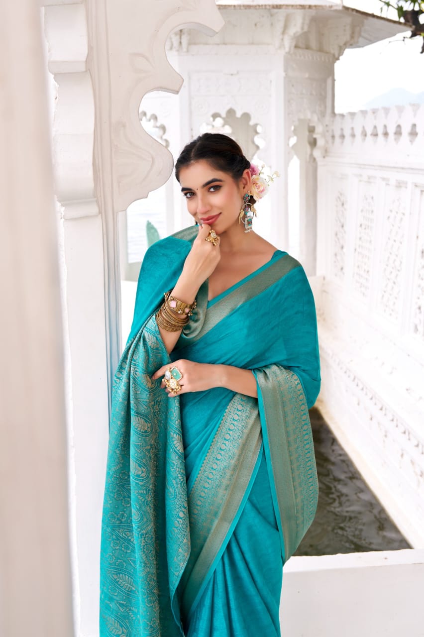 Premium Chinon Silk Saree with Intricate Zari Weaving & Self Print | Elegant Party & Occasion Wear