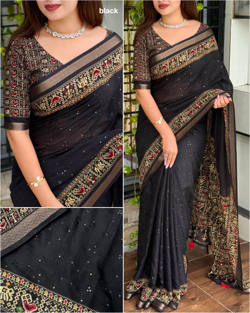 Black Saree multi view
Black Pure Viscose Georgette Saree with Zari Work and Jacquard Border – Elegant Designer Partywear Saree