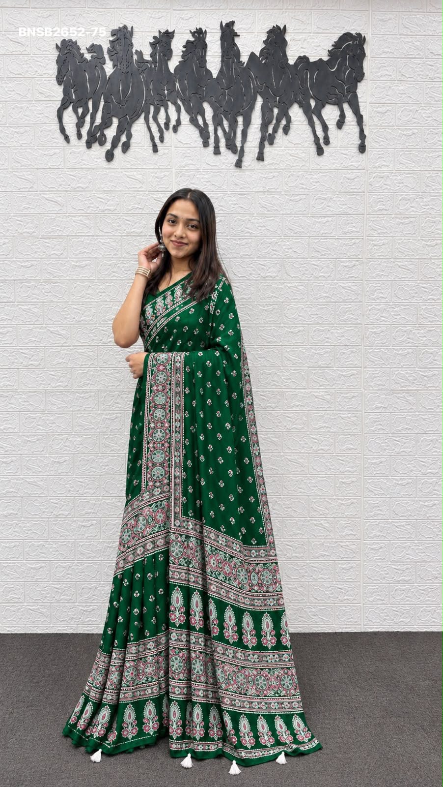Traditional Japan Satin Saree with Real Mirror Work & Elegant Ethnic Printed Border | Indian Wedding & Festive Wear