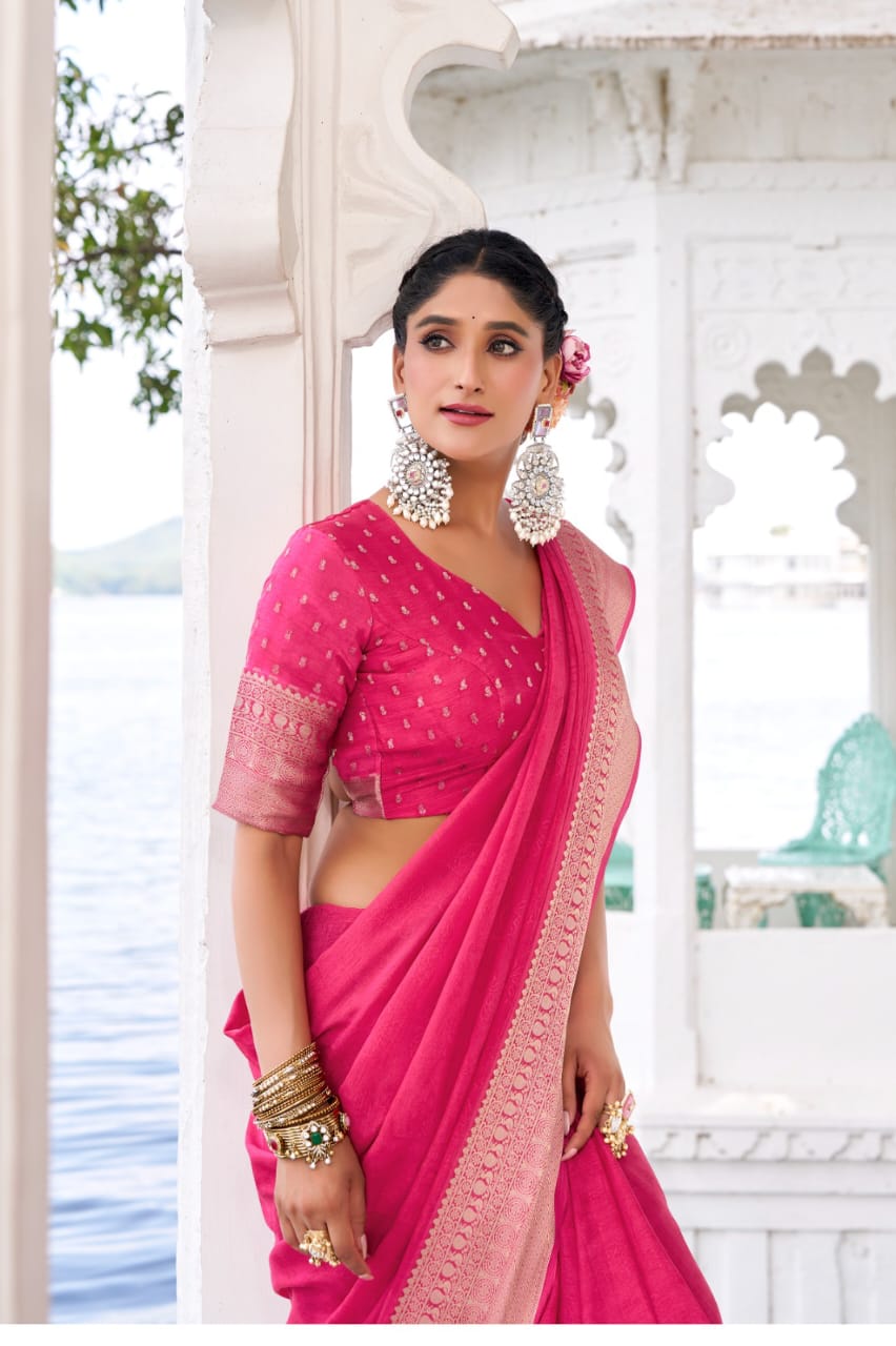 Premium Chinon Silk Saree with Intricate Zari Weaving & Self Print | Elegant Party & Occasion Wear