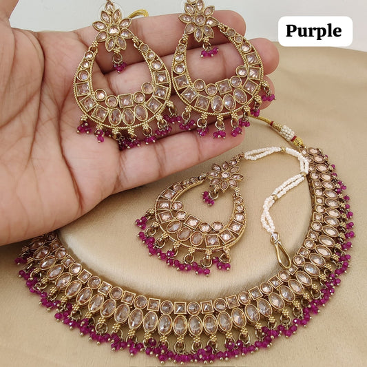 Gold Plated Reverse Diamond Neaklace Set