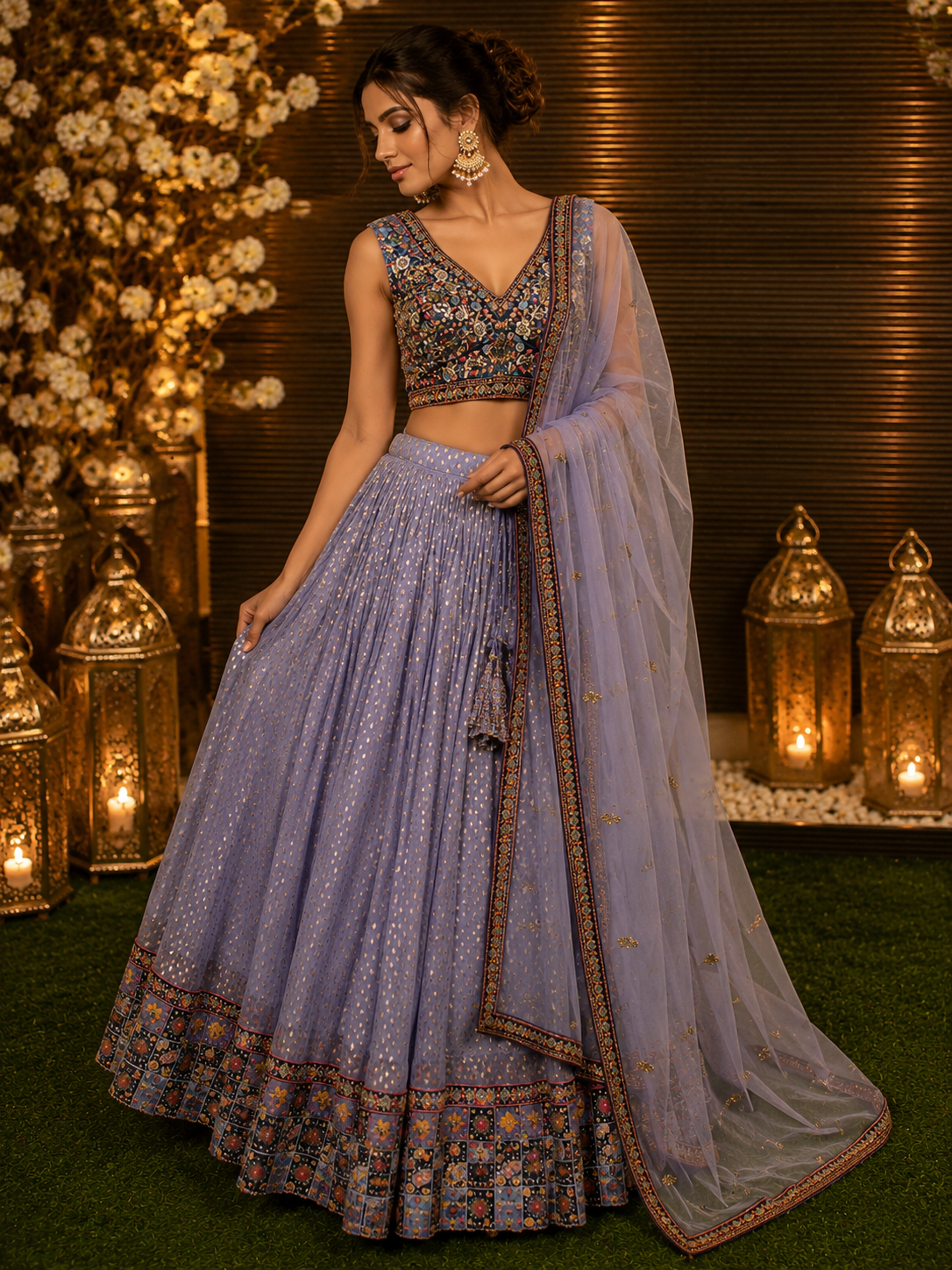 Designer Purple Embroidered Lehenga Set with Thread Work Blouse & Net Dupatta – Festive & Wedding Wear