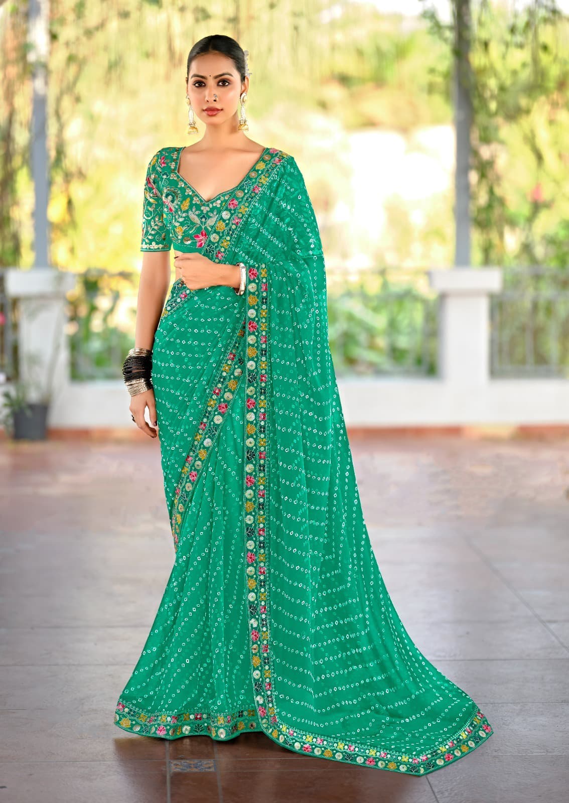  Heavy Georgette Sarees with Fancy Lace & Embroidered Blouse 